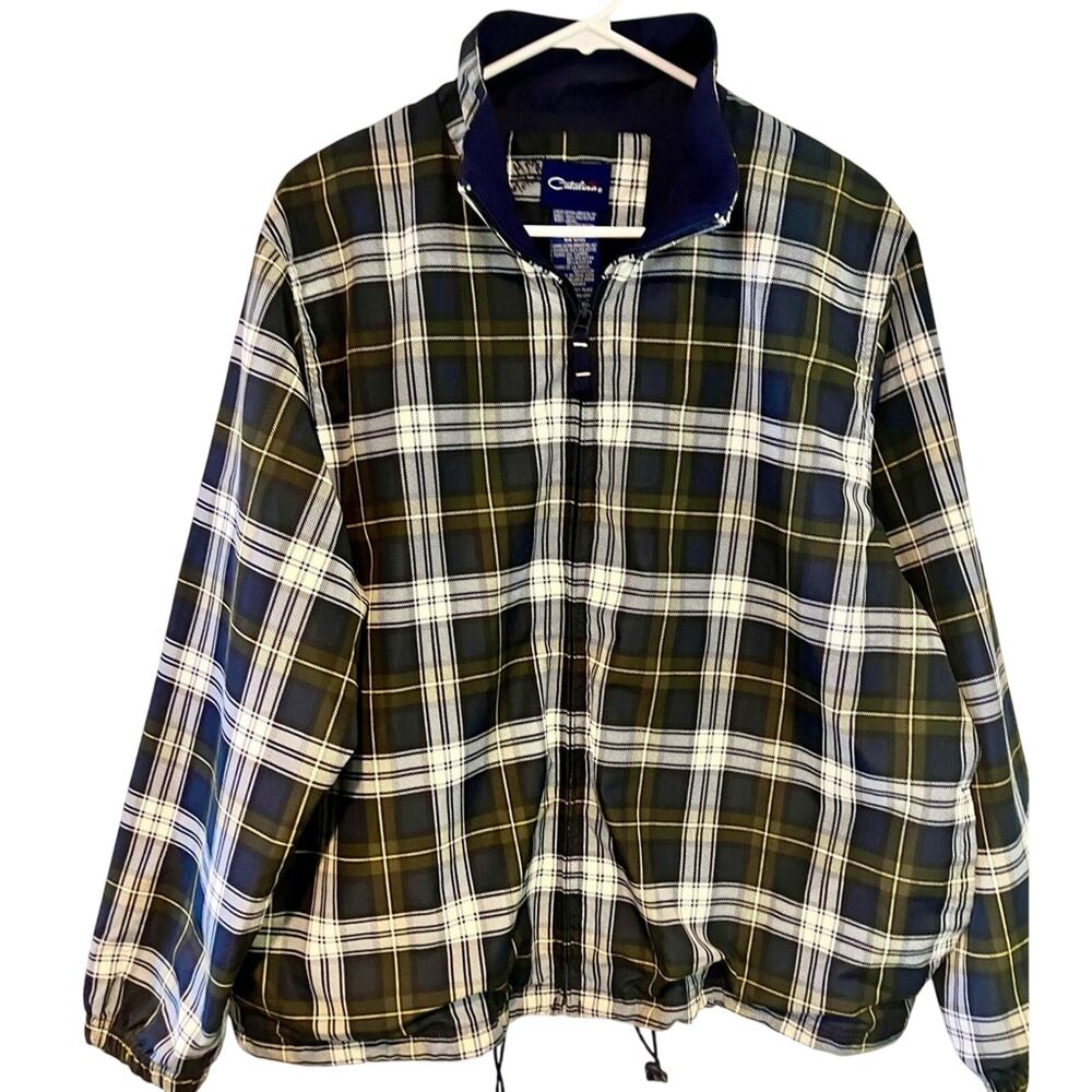 Vintage Catalina Tartan Plaid Windbreaker Rain Jacket Green Womens Size L